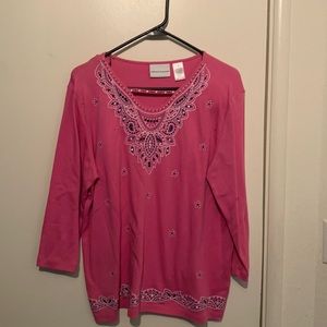 Boho pink beaded soft cozy embroidered top.